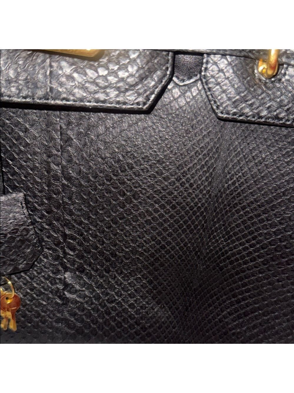 Structured Black Leather Satchel with Gold-Tone Hardware snake skin - Picture 13 of 16